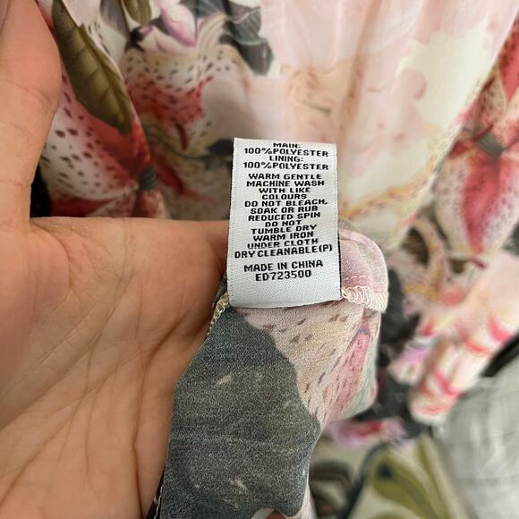 Estelle Women's Plus Size Wrap Dress Lily Print Size 1X 16W Pink Ruffle - Picture 3 of 10